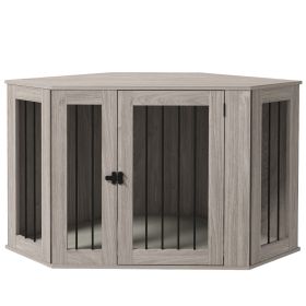 48" Corner Dog Crate Furniture, End Table Dog Kennel with Cushion for Medium-Sized Dog, Indoor Use, Dog Cage, Walnut 48" Corner Dog Crate Furniture, End Table Dog Kennel with Cushion for Medium-Sized Dog, Indoor Use, Dog Cage, Walnut